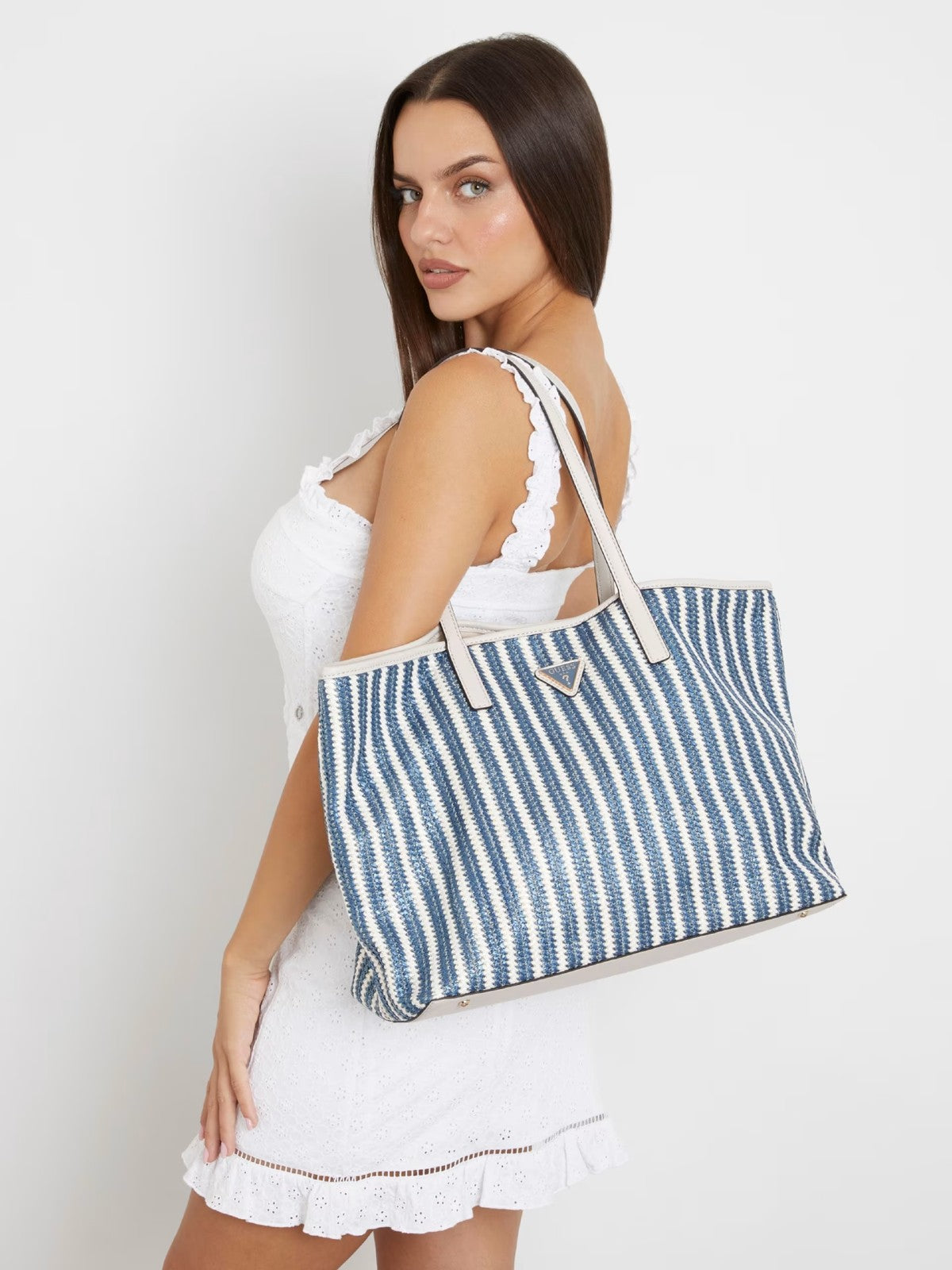 Vikky Blue Raffia Shopper Bag