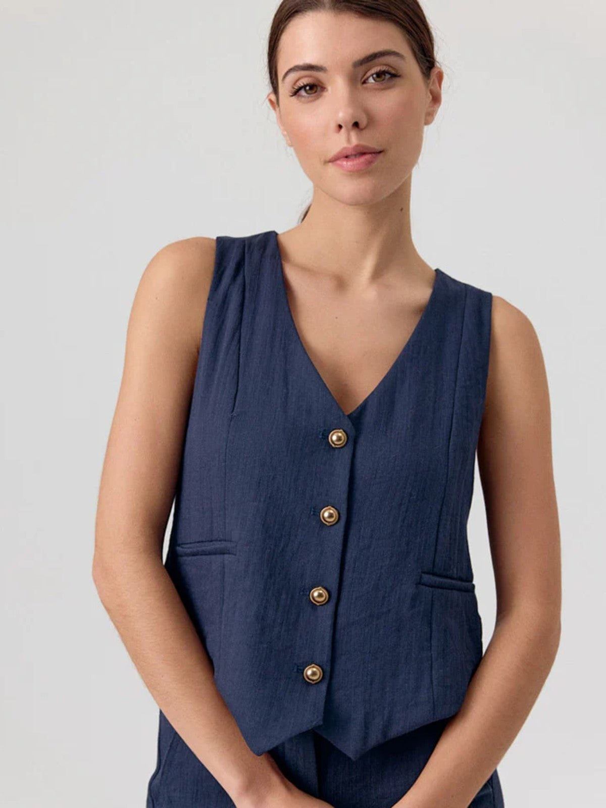 Chine Navy Waistcoat