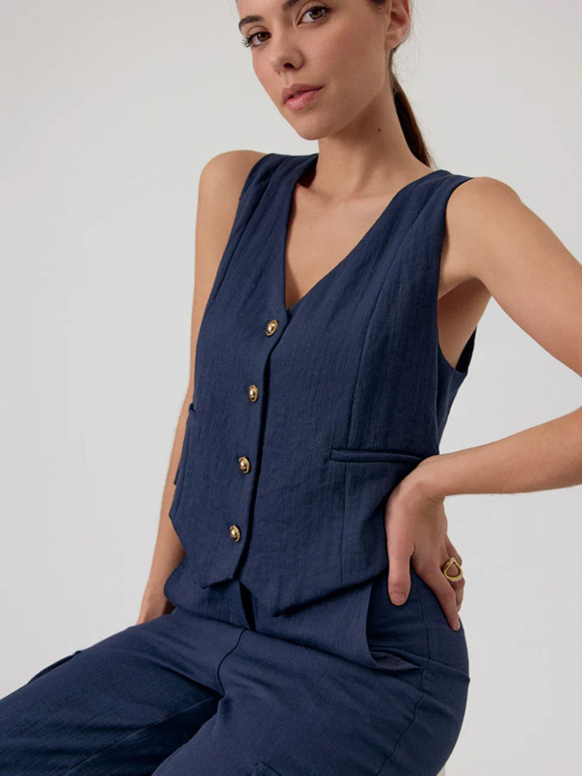 Chine Navy Waistcoat