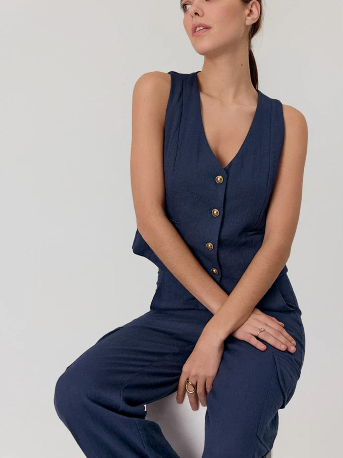 Chine Navy Waistcoat